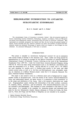 Bibliographic Introduction to Antarctic- Subantarctic Entomology