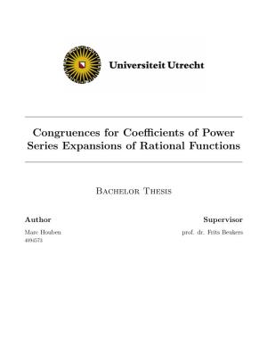 Congruences for Coefficients of Power Series Expansions of Rational