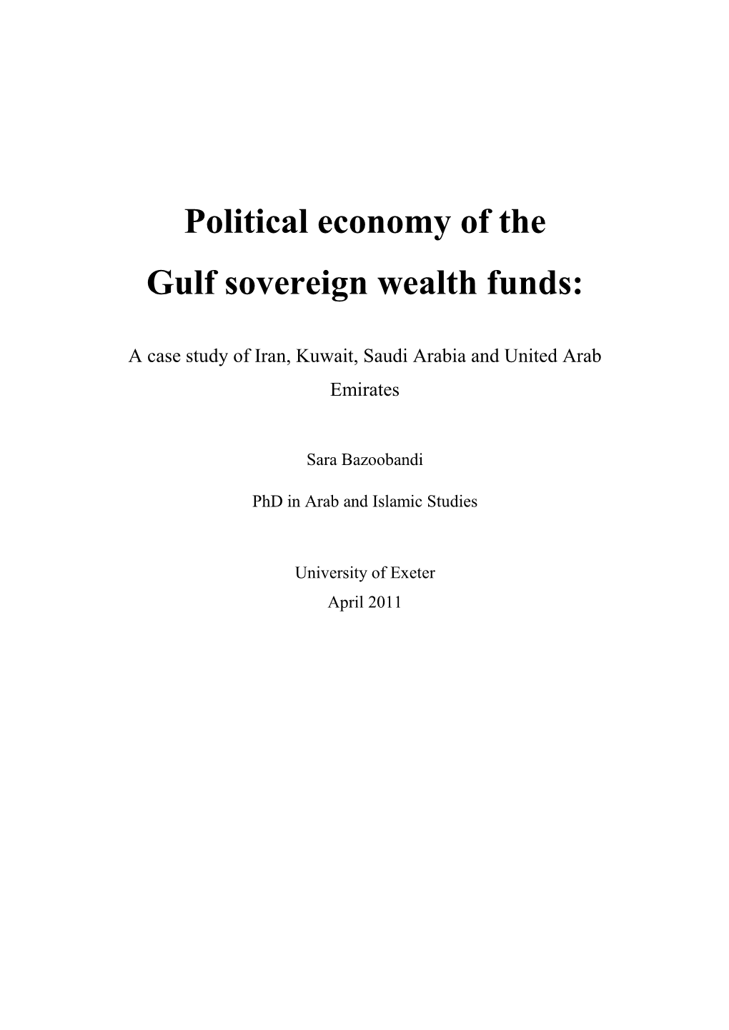 Political Economy of the Gulf Sovereign Wealth Funds