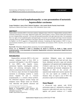 Right Cervical Lymphadenopathy: a Rare Presentation of Metastatic Hepatocellular Carcinoma