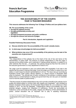 The Accountability of the Courts Year 12 Teacher Resource