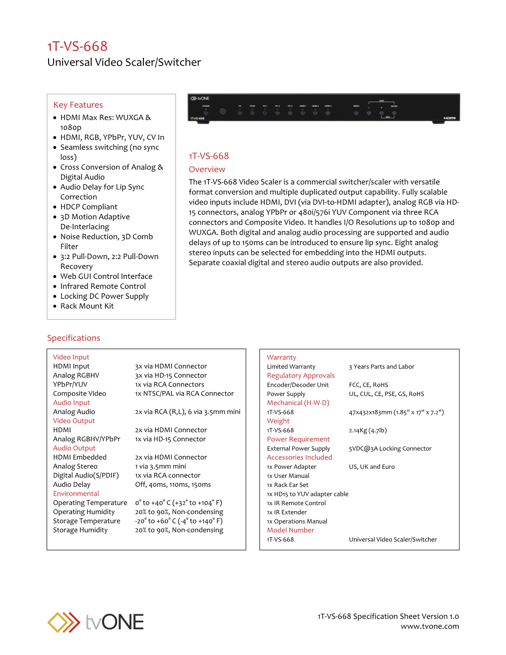 1T-VS-668 Universal Video Scaler/Switcher