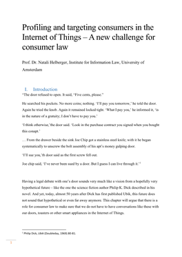 Profiling and Targeting Consumers in the Internet of Things – a New Challenge for Consumer Law