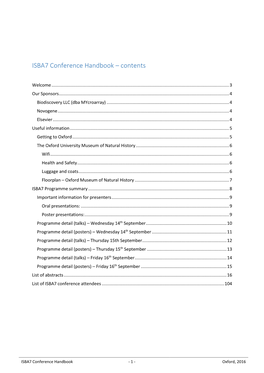 ISBA7 Conference Handbook – Contents