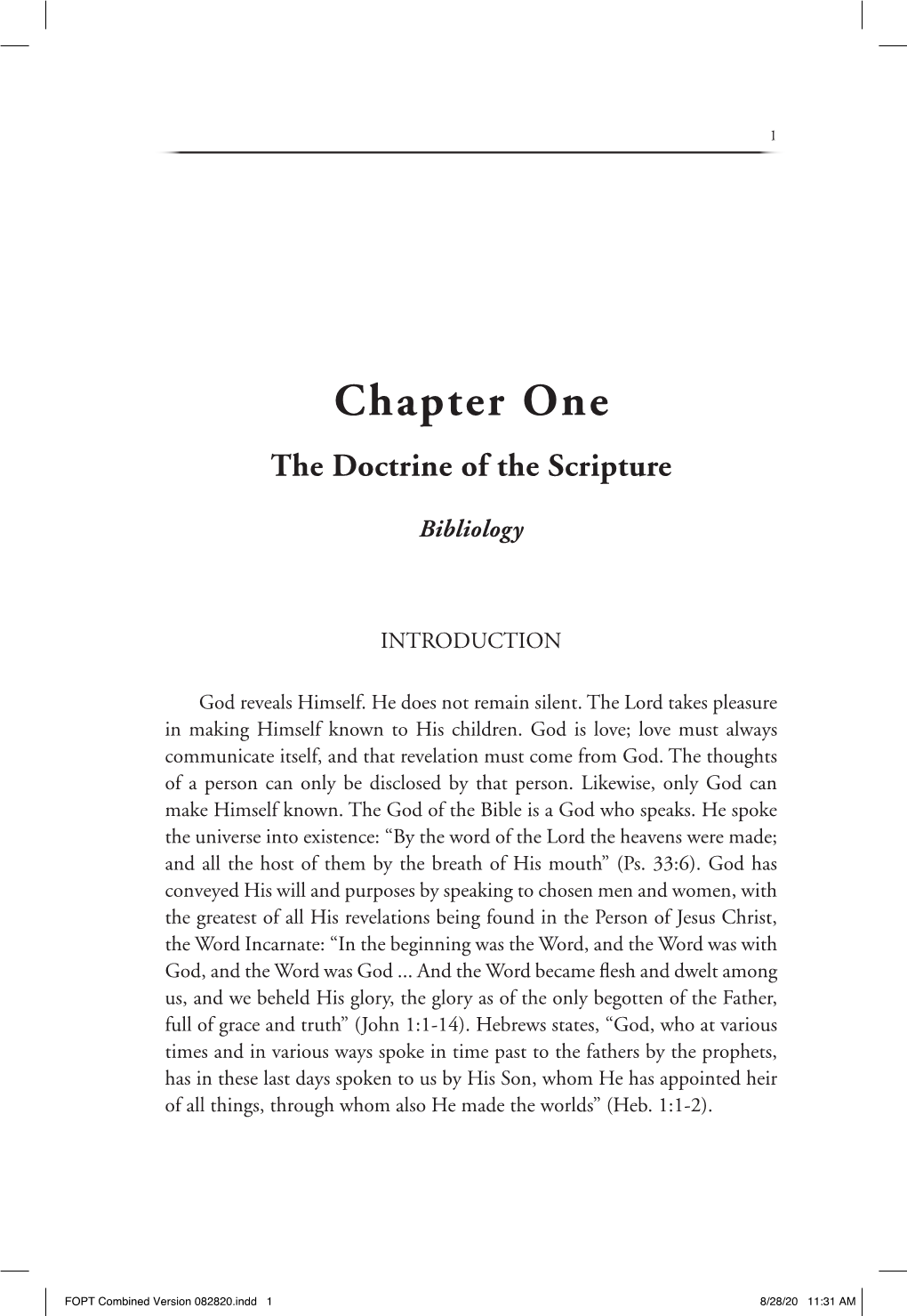 Chapter One the Doctrine of the Scripture