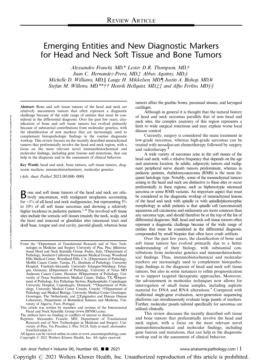 Emerging Entities and New Diagnostic Markers for Head and Neck Soft