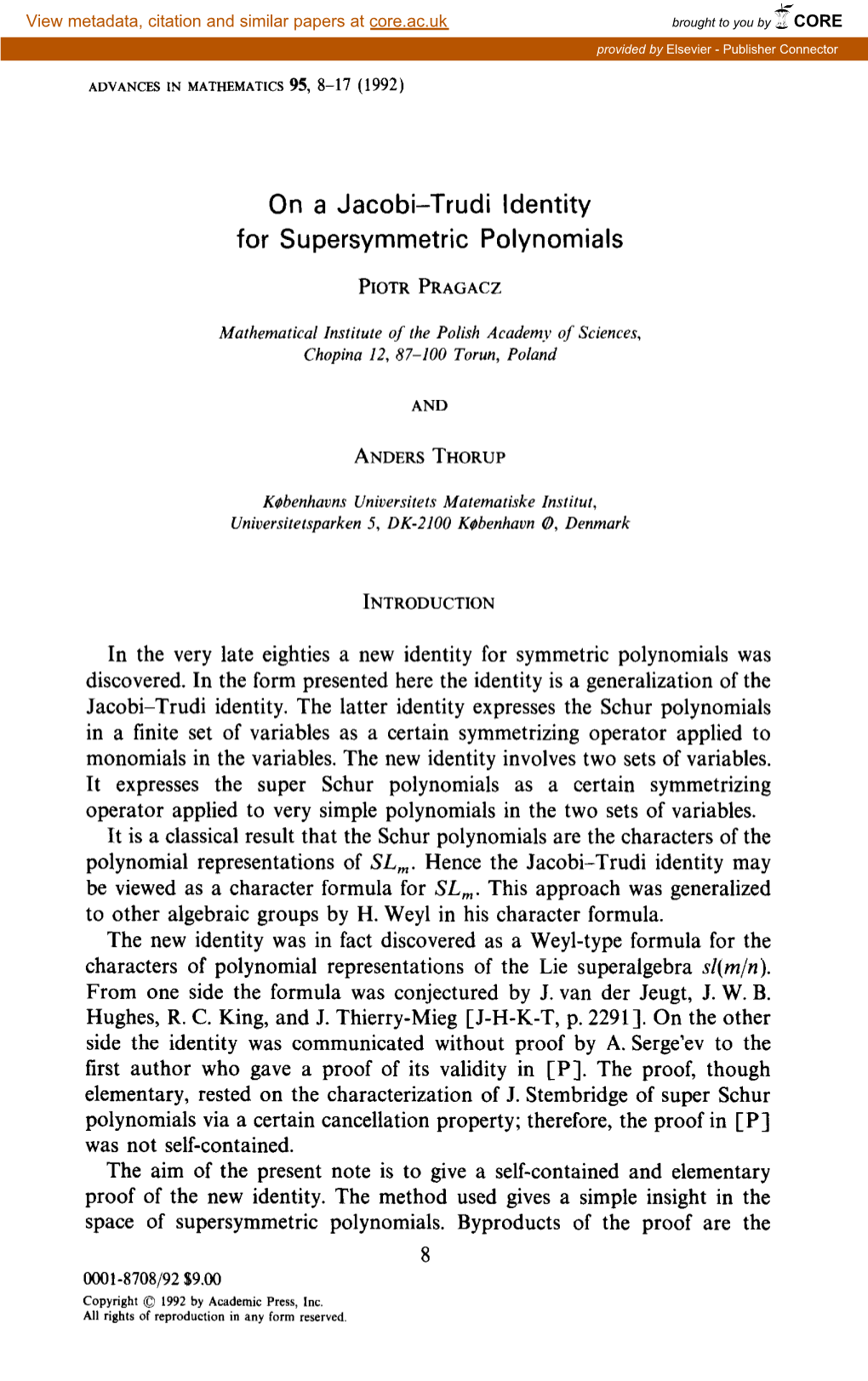 On a Jacobi-Trudi Identity for Supersymmetric Polynomials