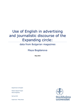Use of English in Advertising and Journalistic Discourse of the Expanding Circle: Data from Bulgarian Magazines