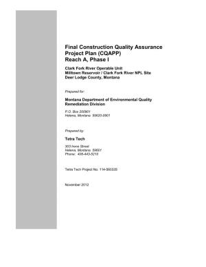 Final Construction Quality Assurance Project Plan (CQAPP) Reach A, Phase I