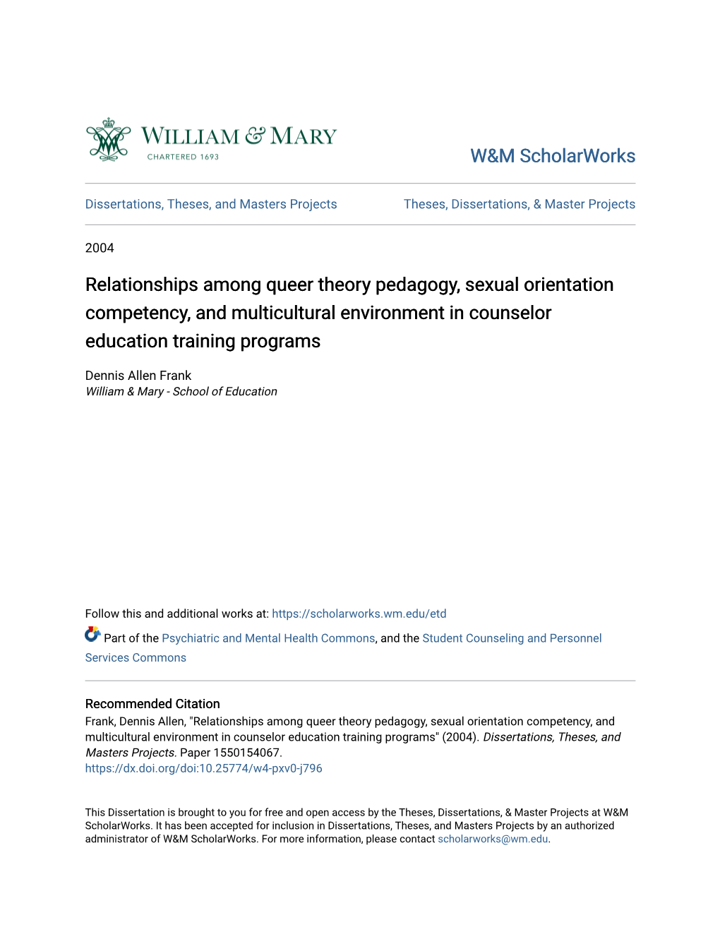 Relationships Among Queer Theory Pedagogy, Sexual Orientation Competency, and Multicultural Environment in Counselor Education Training Programs