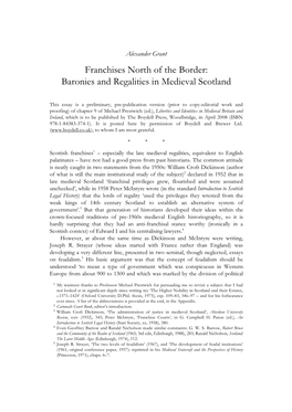 Franchises North of the Border: Baronies and Regalities in Medieval Scotland
