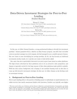 Data-Driven Investment Strategies for Peer-To-Peer Lending Student Handout