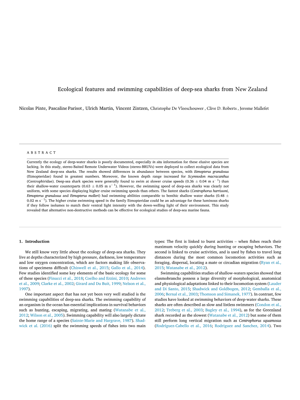 Ecological Features and Swimming Capabilities of Deep-Sea Sharks from New Zealand