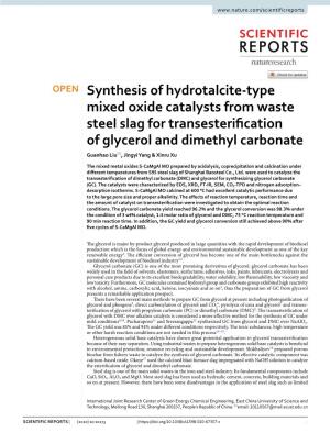 Synthesis of Hydrotalcite-Type Mixed Oxide Catalysts from Waste Steel