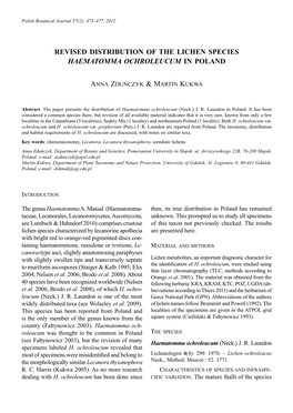 Revised Distribution of the Lichen Species Haematomma Ochroleucum in Poland