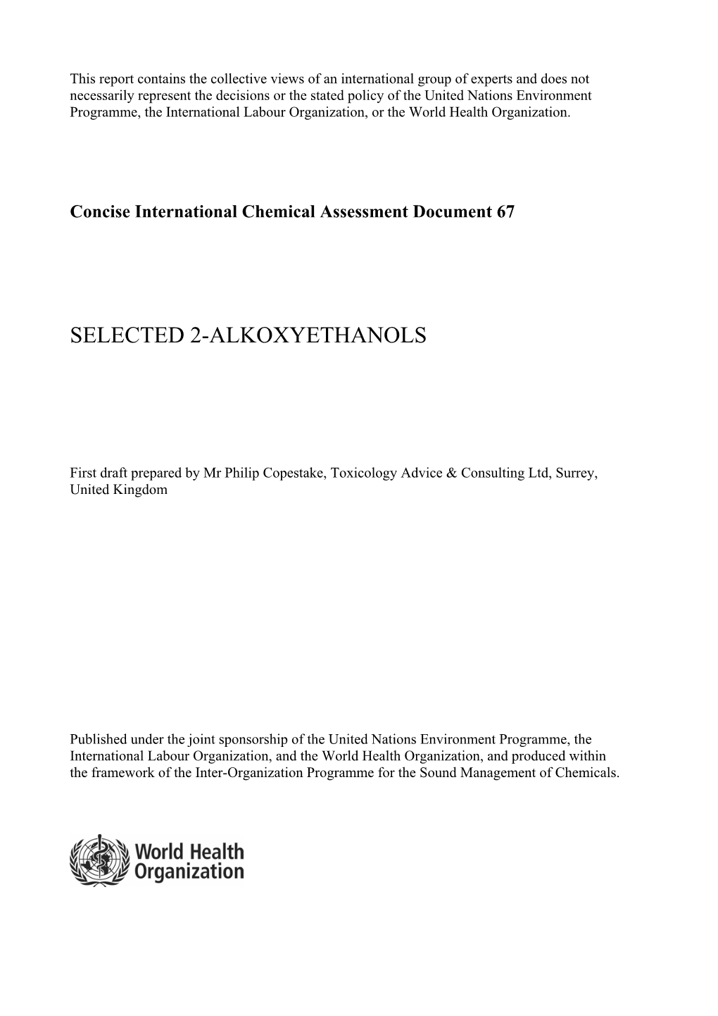 Alkoxyethanols, 2- Selected (CICADS 67, 2010)