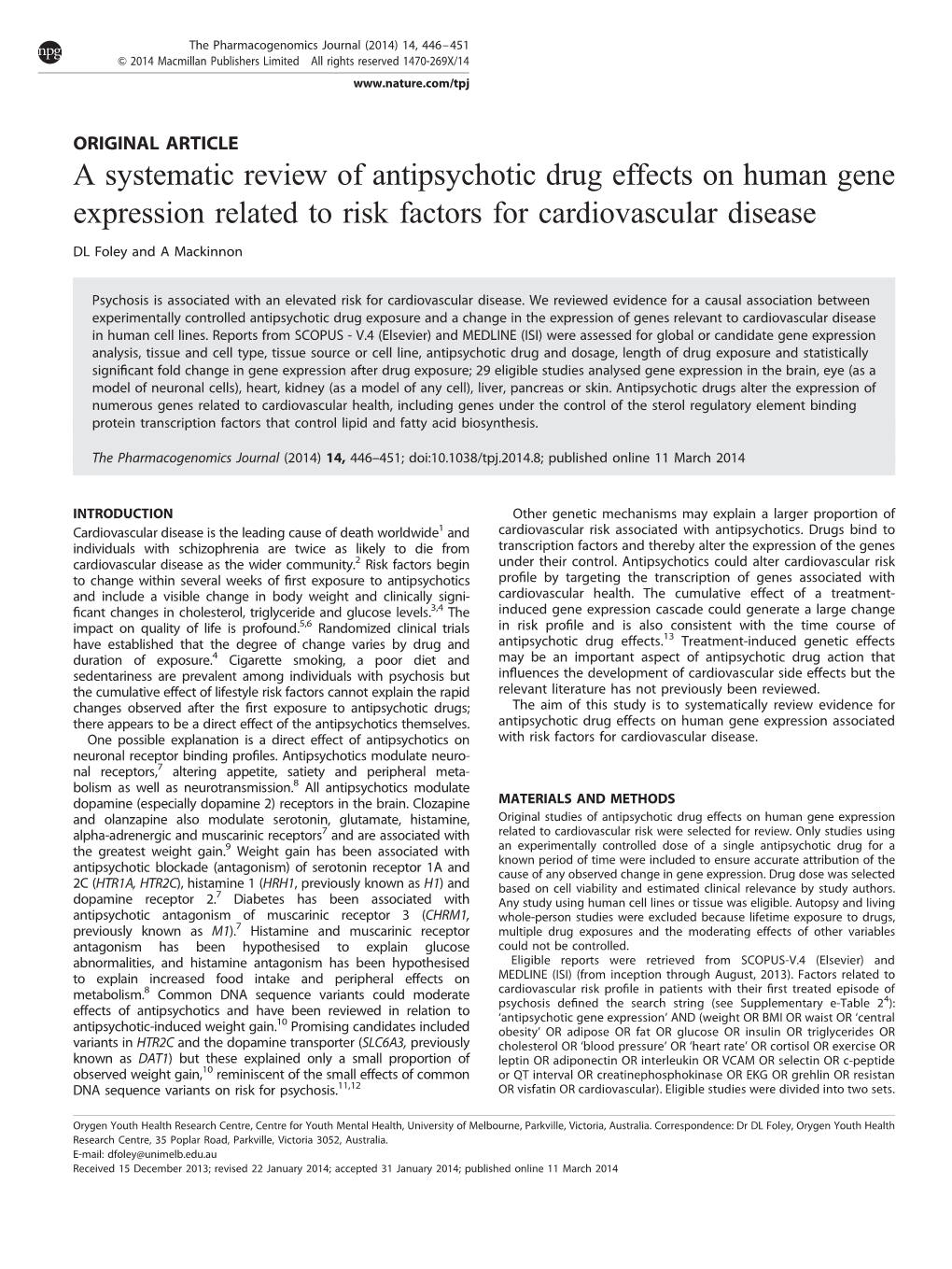 A Systematic Review of Antipsychotic Drug Effects on Human Gene Expression Related to Risk Factors for Cardiovascular Disease