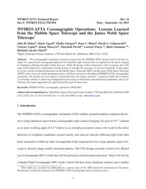 WFIRST-AFTA Coronagraphic Operations: Lessons Learned from the Hubble Space Telescope and the James Webb Space Telescope1 John H