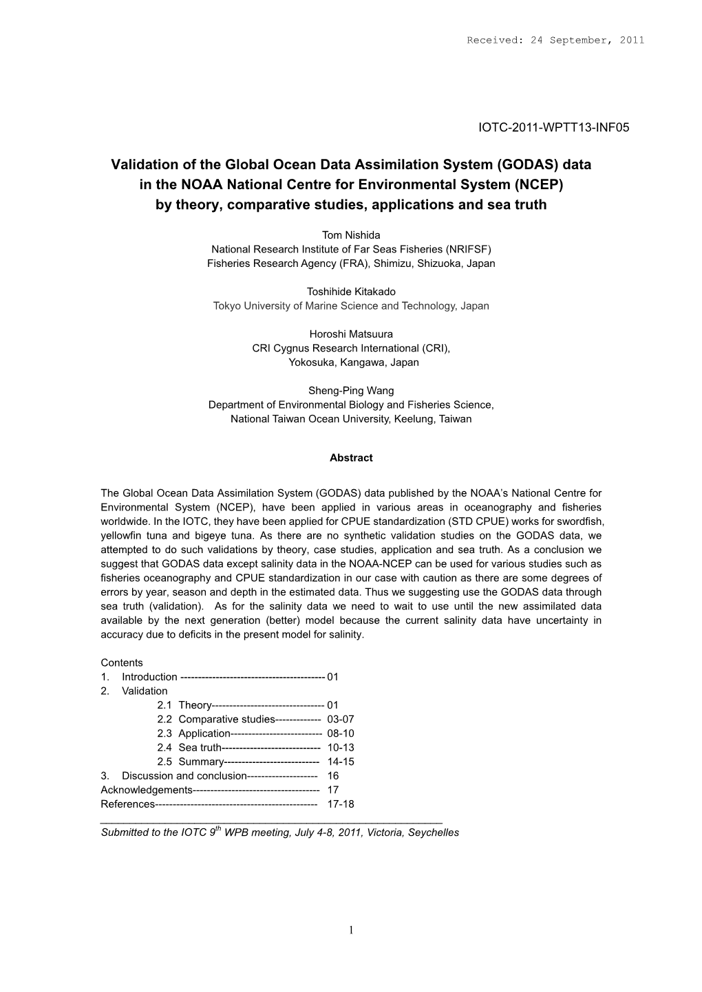 Validation of the Global Ocean Data Assimilation System (GODAS) Data