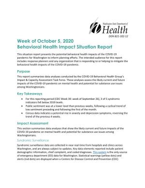Week of October 5, 2020 Behavioral Health Impact Situation Report