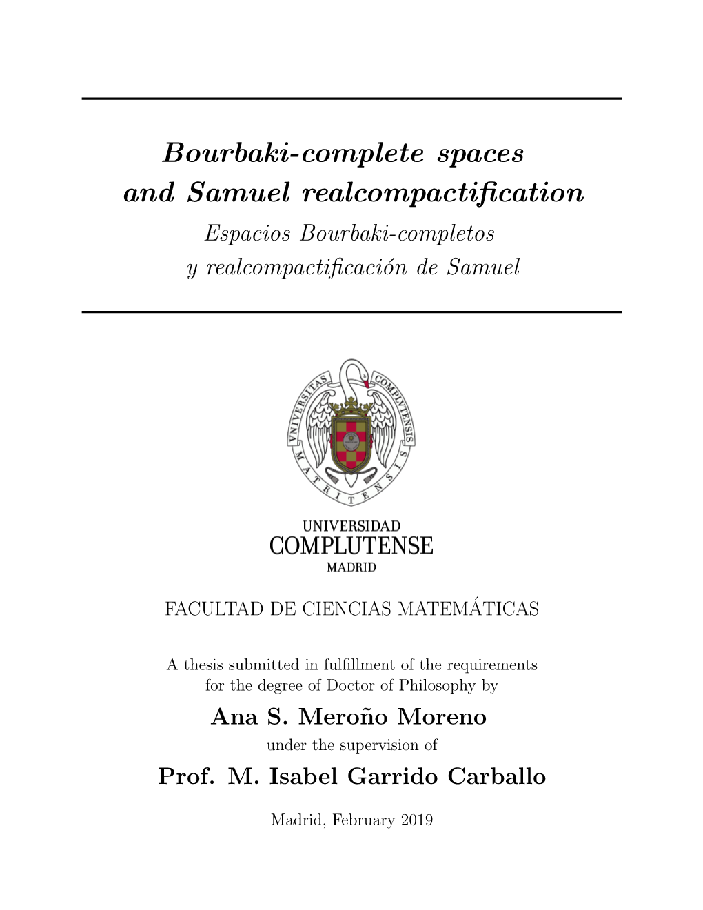 Bourbaki-Complete Spaces and Samuel Realcompactification