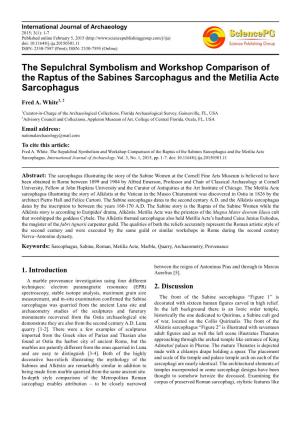 The Sepulchral Symbolism and Workshop Comparison of the Raptus of the Sabines Sarcophagus and the Metilia Acte Sarcophagus