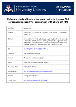 Molecular Study of Insoluble Organic Matter in Kainsaz CO3 Carbonaceous Chondrite: Comparison with CI and CM IOM