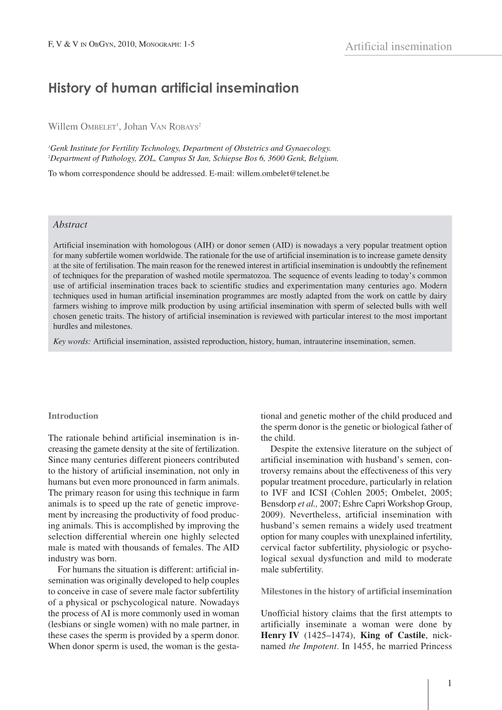 History of Human Artificial Insemination