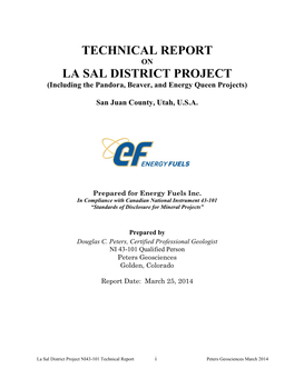 Technical Report La Sal District Project