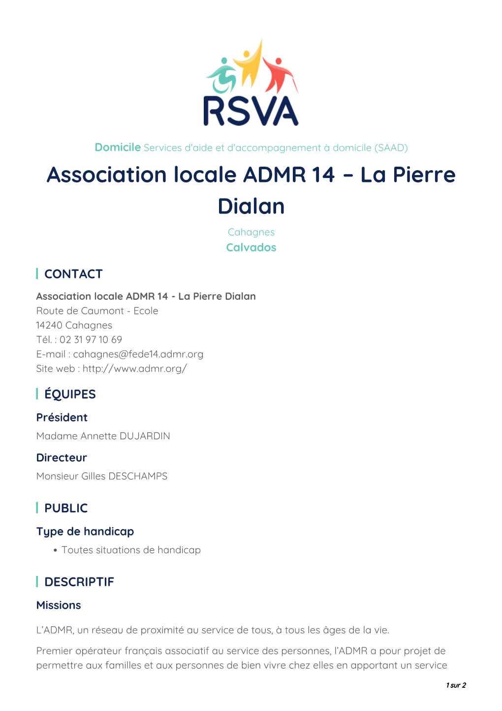 Association Locale ADMR 14 – La Pierre Dialan Cahagnes Calvados