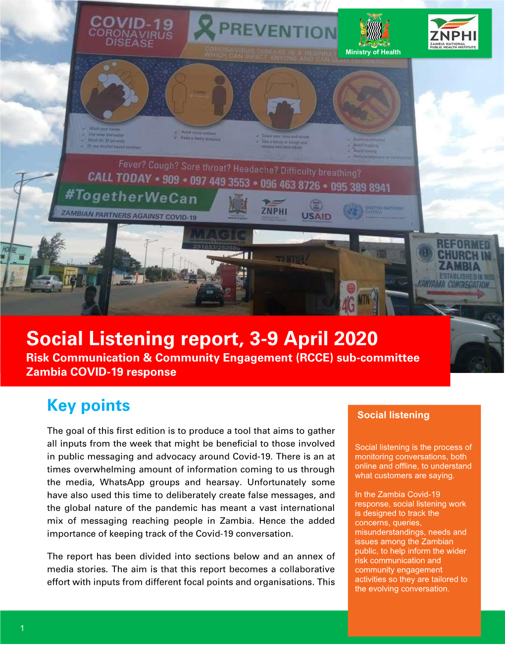 Social Listening Report, 3-9 April 2020 Risk Communication & Community Engagement (RCCE) Sub-Committee Zambia COVID-19 Response