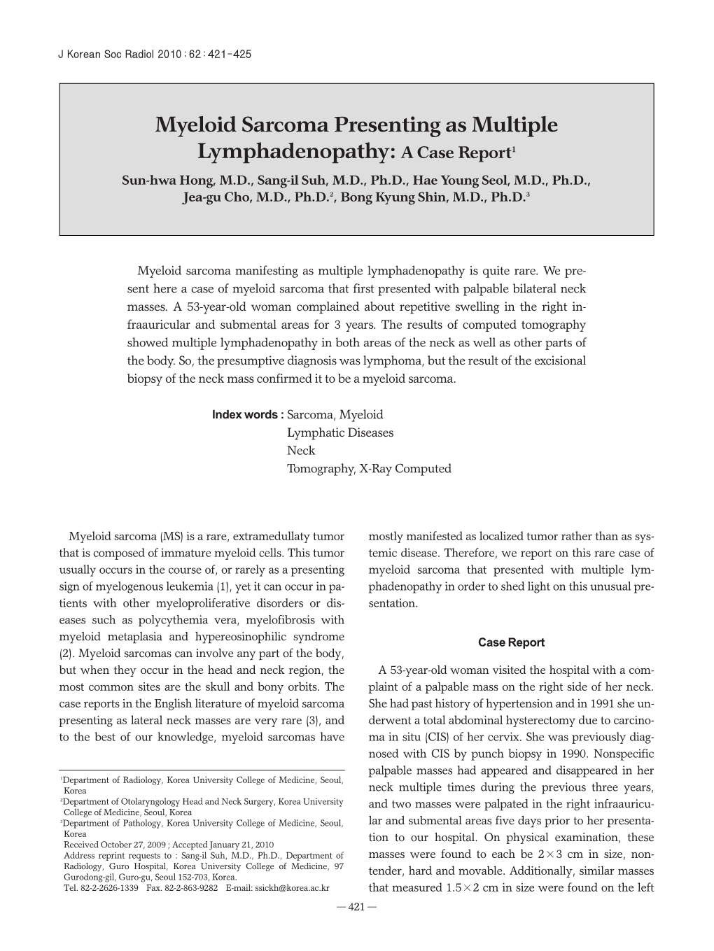 Myeloid Sarcoma Presenting As Multiple Lymphadenopathy: a Case
