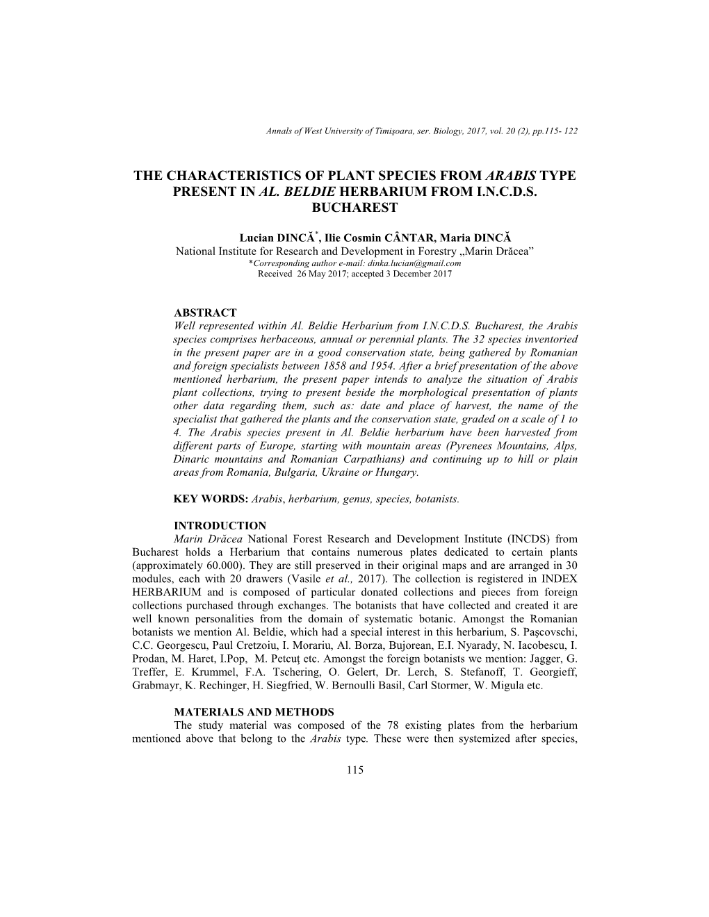 The Characteristics of Plant Species from Arabis Type Present in Al