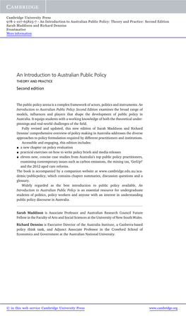 An Introduction to Australian Public Policy: Theory and Practice: Second Edition Sarah Maddison and Richard Denniss Frontmatter More Information
