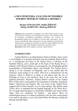 A Multicriteria Analysis of Possible Tourist Offers in Toplica District