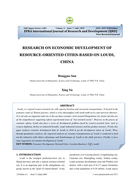 Research on Economic Development of Resource-Oriented Cities-Based on Loudi, China