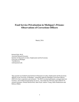Food Service Privatization in Michigan's Prisons: Observations of Corrections Officers