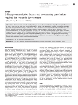 B-Lineage Transcription Factors and Cooperating Gene Lesions Required for Leukemia Development