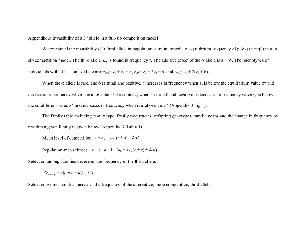 Appendix 3: Invasibility of a 3Rd Allele in a Full-Sib Competition Model