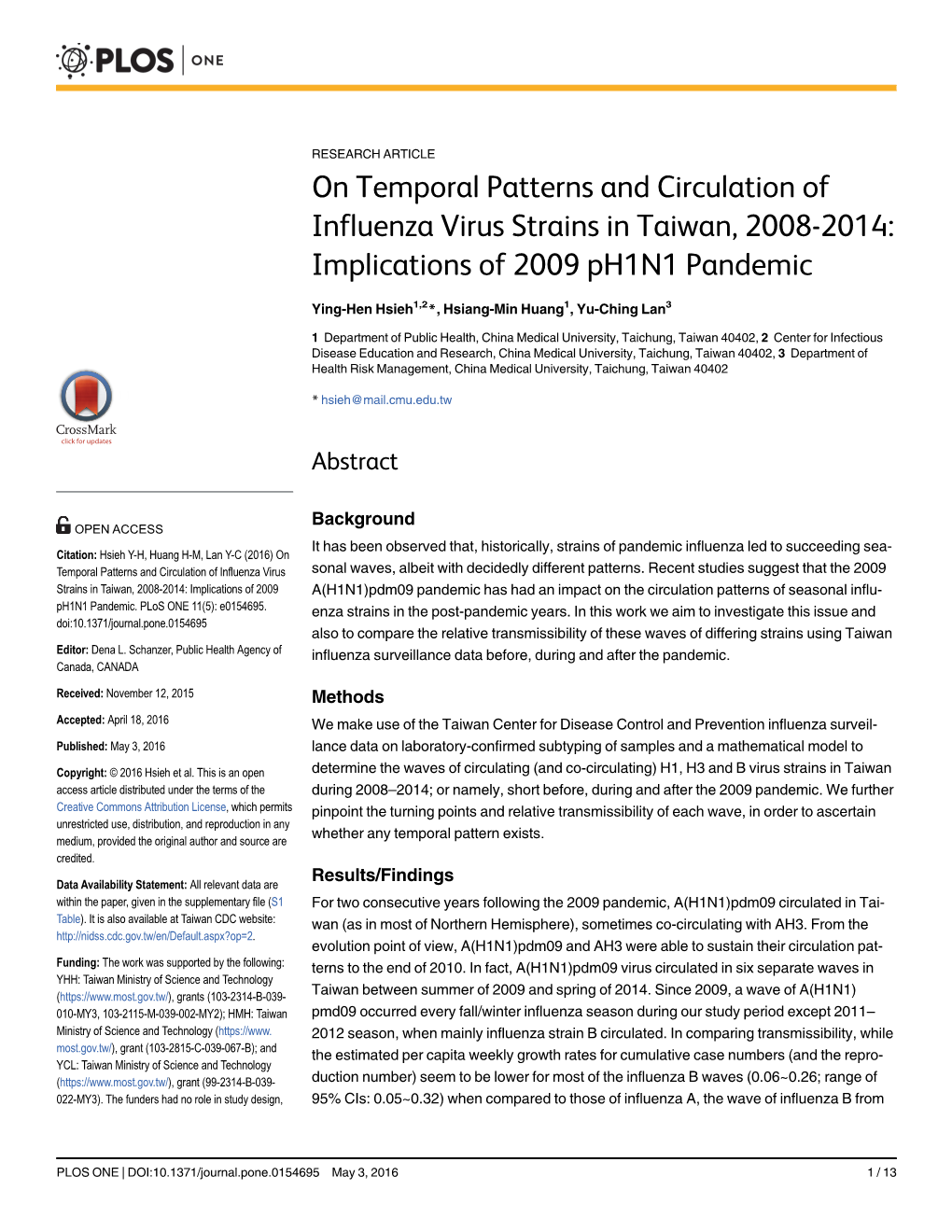 On Temporal Patterns and Circulation of Influenza Virus Strains in Taiwan, 2008-2014: Implications of 2009 Ph1n1 Pandemic