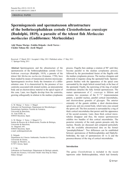 Spermiogenesis and Spermatozoon Ultrastructure of the Bothriocephalidean Cestode Clestobothrium Crassiceps