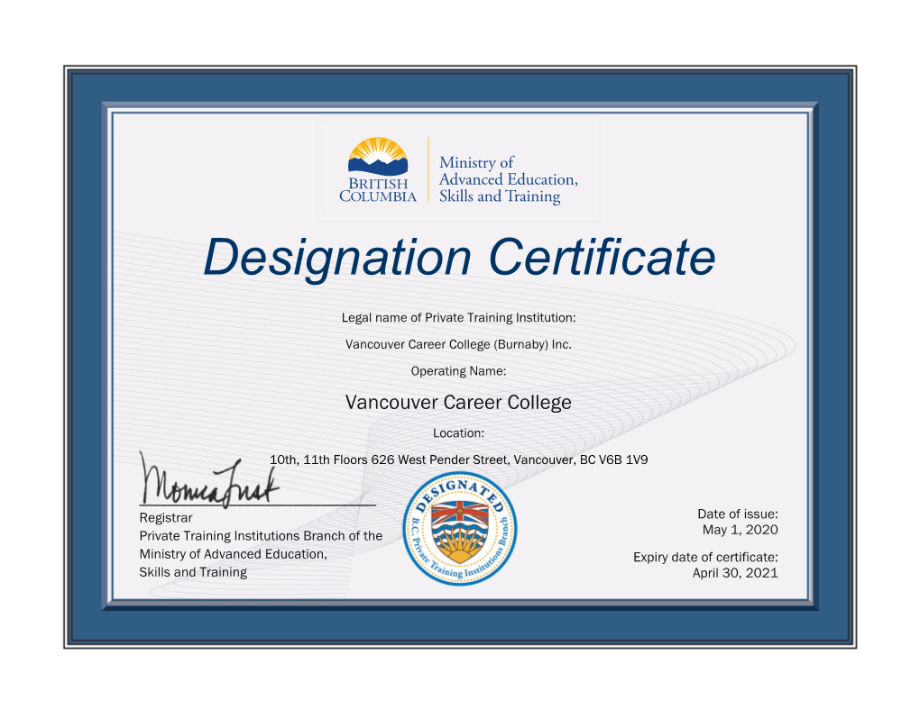 Designation Certificate