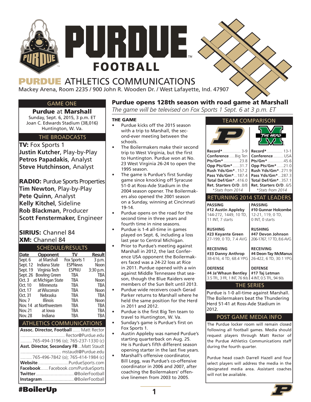 PURDUE ATHLETICS COMMUNICATIONS Mackey Arena, Room 2235 / 900 John R