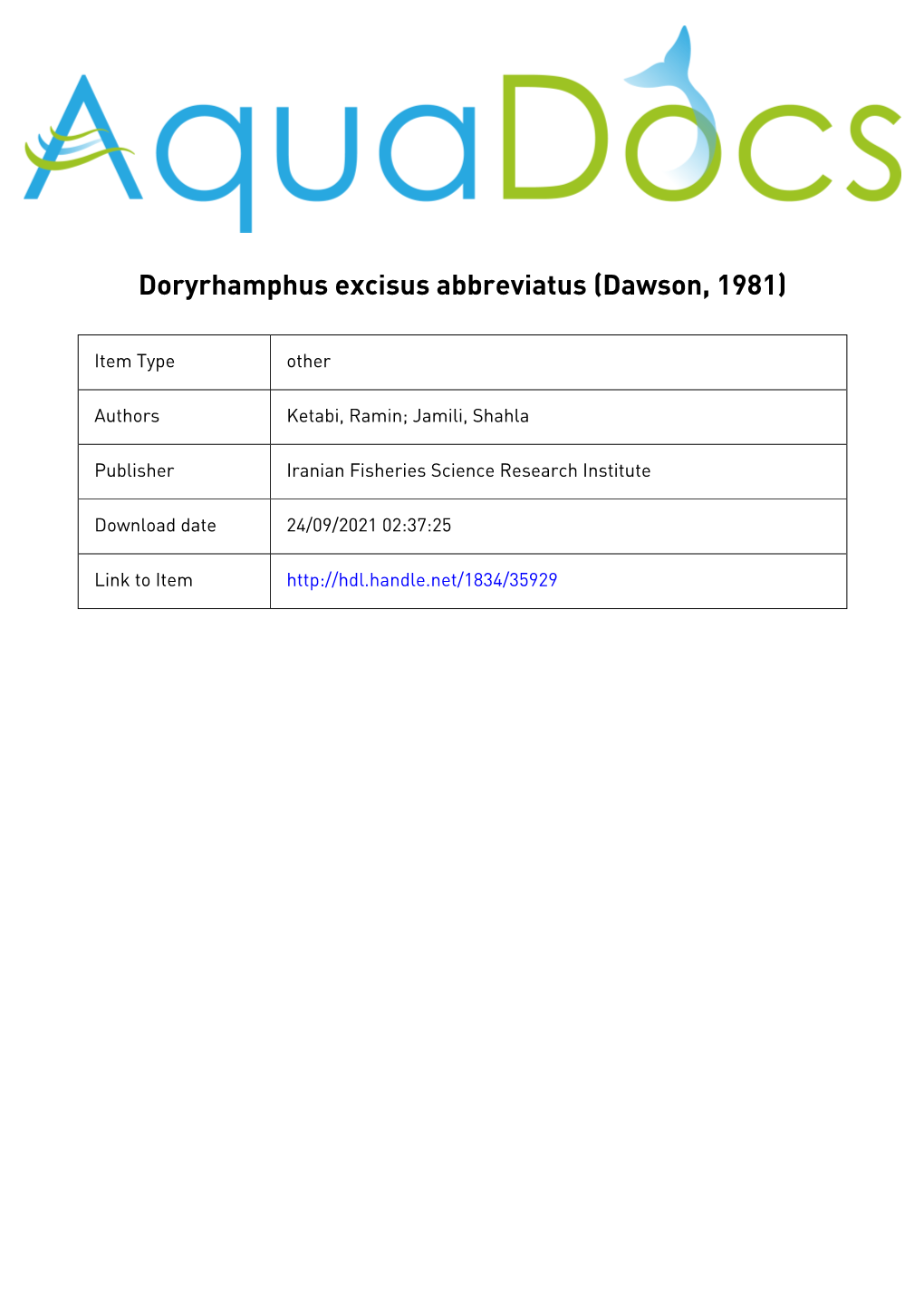 Doryrhamphus Excisus Abbreviatus (Dawson, 1981)