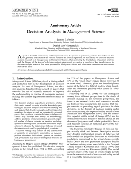 Decision Analysis in Management Science