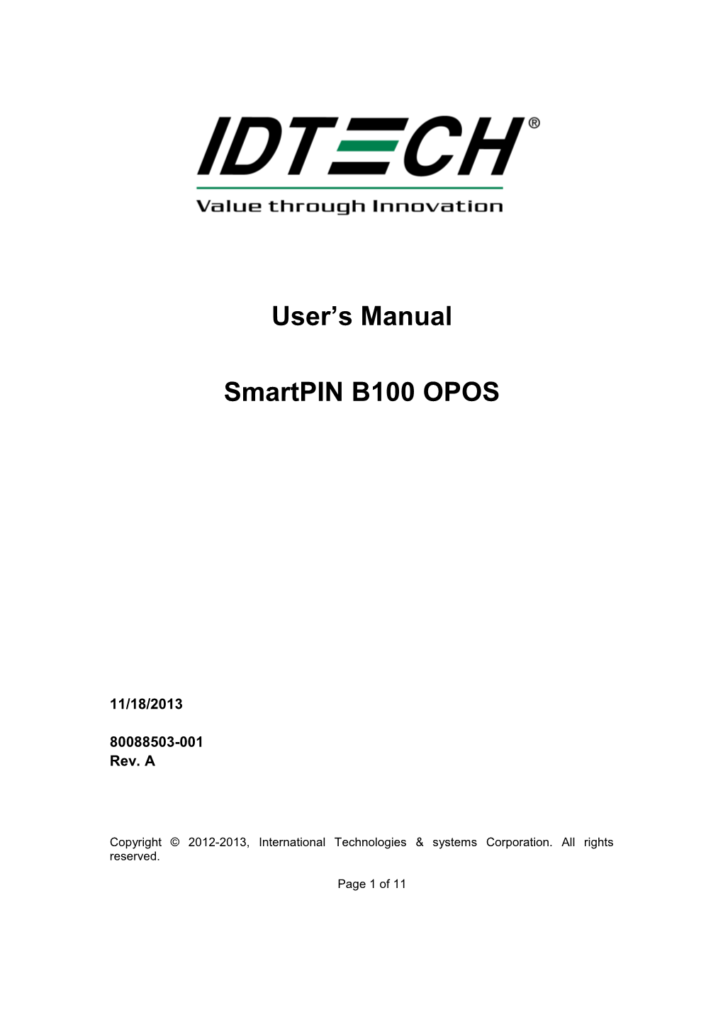 User's Manual Smartpin B100 OPOS