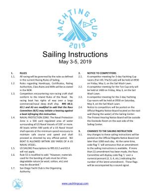Sailing Instructions May 3-5, 2019