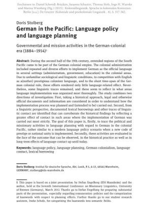 German in the Pacific: Language Policy and Language Planning