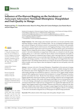 Influence of Pre-Harvest Bagging on the Incidence of Aulacaspis