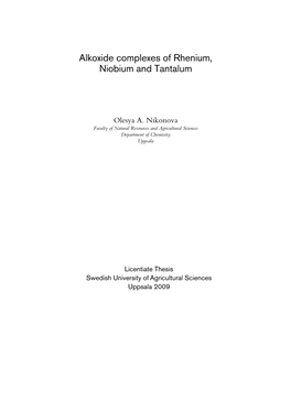 Alkoxide Complexes of Rhenium, Niobium and Tantalum